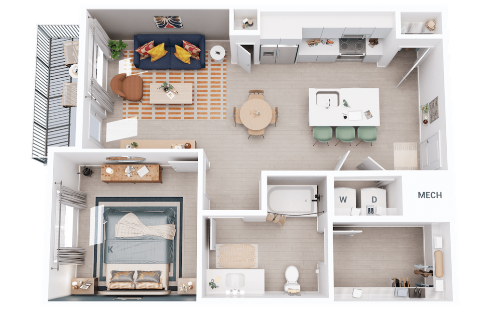 A1 Balcony - 1 bedroom floorplan layout with 1 bathroom and 810 square feet A1 Balcony - 1 bedroom floorplan layout with 1 bathroom and 810 square feet