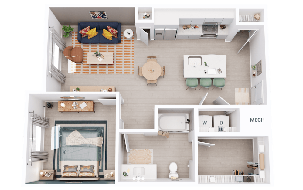 A1 - 1 bedroom floorplan layout with 1 bathroom and 810 square feet A1 - 1 bedroom floorplan layout with 1 bathroom and 810 square feet