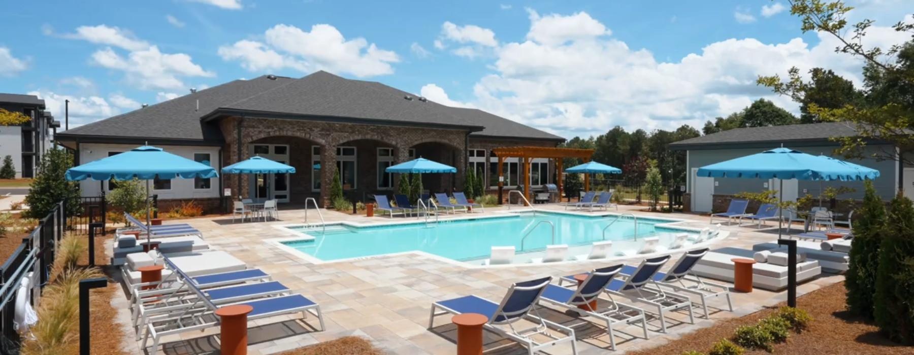 a swimming pool in a courtyard
